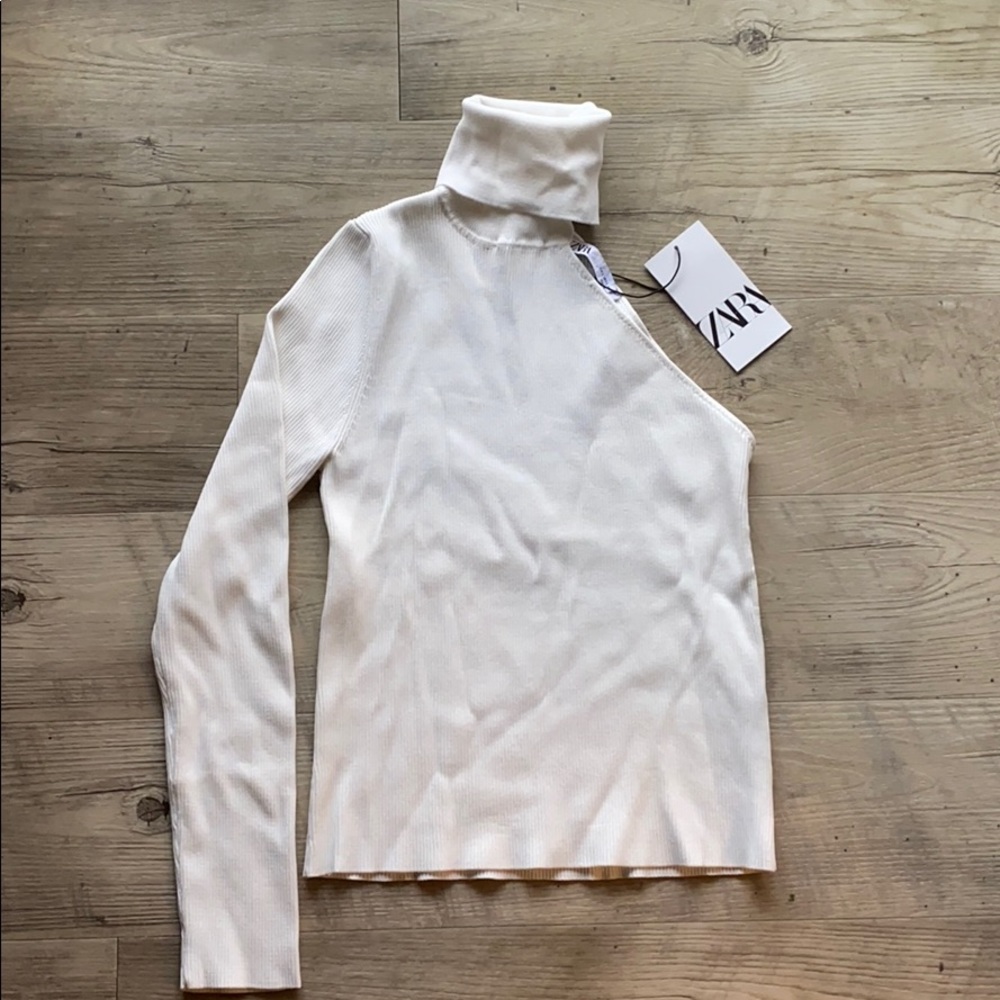 Zara One Shoulder Ribbed Turtleneck